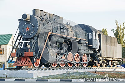 Engels, Saratov region, Russia - 08/24/2019: Monument to trains Editorial Stock Photo