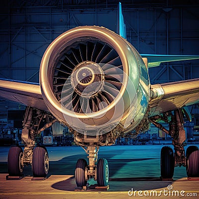 Engine aircraft modern aircraft turbine cross section with different equpment, parts, components. Plane turbine blades Stock Photo