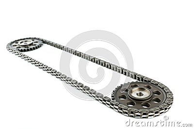 Engine chain and gears on white background Stock Photo