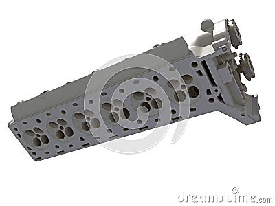 Engine Cylinder Head vehicle parts 3D rendering on white background Stock Photo