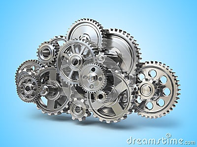 Engine gears in form of cloud. Cloud computing and networkin con Cartoon Illustration