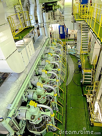 Engine inside a ship Stock Photo