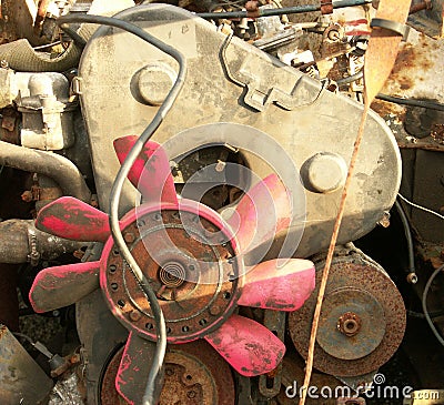 Engine in junked vehicle Stock Photo