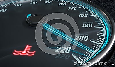 Engine overheating control. Coolant warning light in car dashboad. 3D rendered illustration Cartoon Illustration