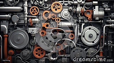 Parts of the engine were all displayed on the wall.AI Generated Stock Photo