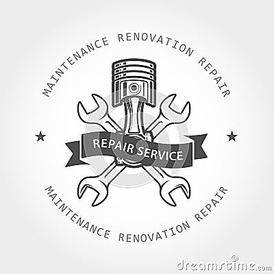 Engine piston and two crossed spanners - auto service center Vector Illustration