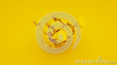 Engine pistons and crankshaft on yellow background. 3d illustration Cartoon Illustration