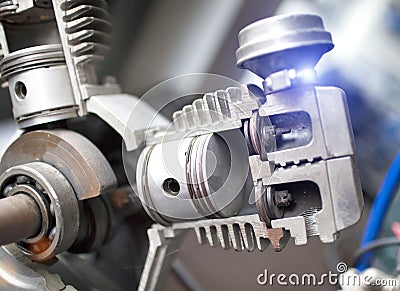 Engine pistons in a section, are visible internal details Stock Photo