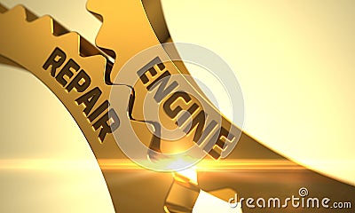 !Engine Repair Concept. Golden Cogwheels. Stock Photo