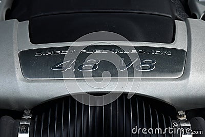 Engine room for the Porsche Cayenne Turbo S 4.8 V8 Editorial Stock Photo