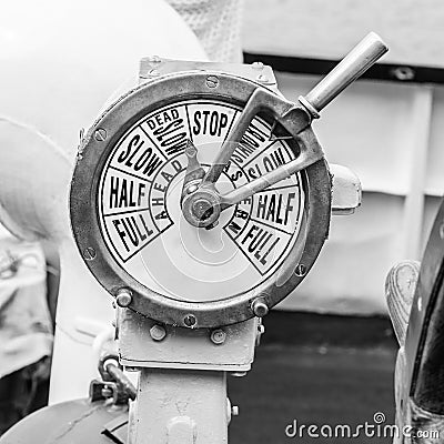 Engine room telegraph, old steamship Stock Photo