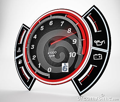 Engine RPM gauge. 3D illustration. Cartoon Illustration