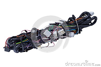 Engine wiring harness isolated on white background Stock Photo