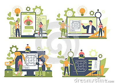 Engineeering online service or platform on differernt device concept Vector Illustration