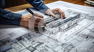 Engineer architect develops a layout of architecture Stock Photo