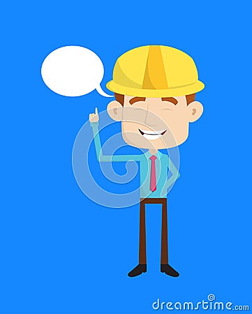Engineer Builder Architect - Smiling and Pointing to Speech Bubble Stock Photo