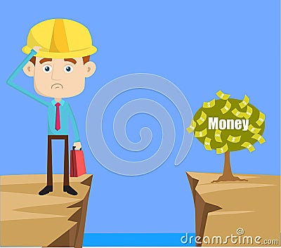 Engineer Builder Architect - Thinking How to Reach Close to Money Plant Stock Photo