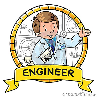 Engineer coloring book. ABC of profession. Emblem Vector Illustration