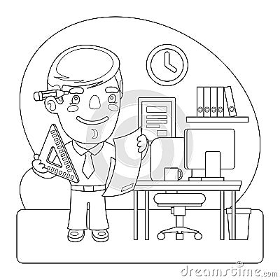 Engineer Coloring Page Vector Illustration