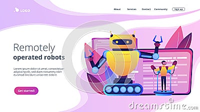 Remotely operated robots concept landing page. Vector Illustration