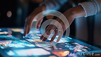 Engineer controlling production line using interactive touchscreen in factory Stock Photo