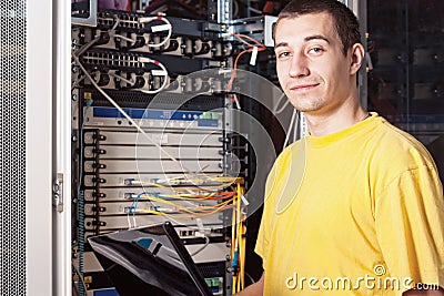 The engineer in datacenter Stock Photo