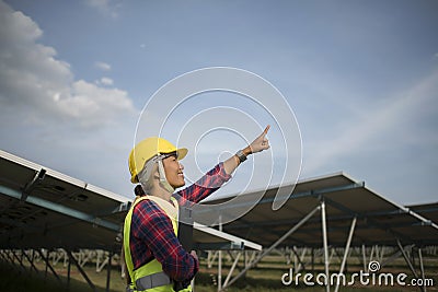 Engineer electric woman checking and maintenance Stock Photo