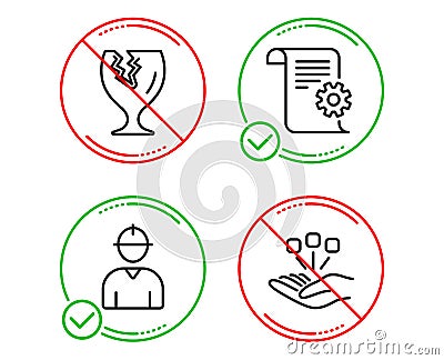 Engineer, Fragile package and Technical documentation icons set. Consolidation sign. Vector Vector Illustration