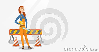 Engineer with hard hat and blueprint. Vector Illustration