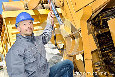 Engineer has to manage crane Stock Photo