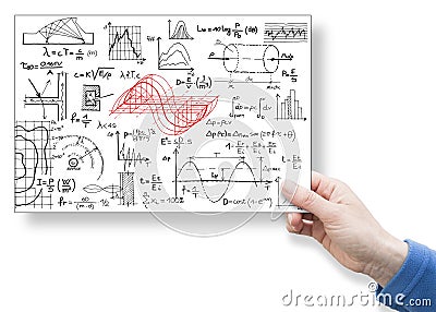 Engineer holding a postcard of formulas about noise reduction in buildings structures - noise pollution concept Stock Photo