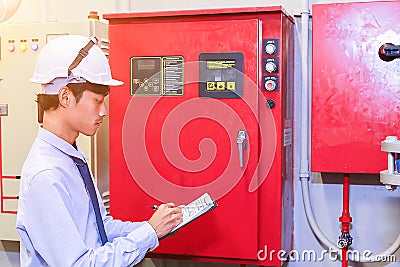 Engineer inspection Industrial fire control system Stock Photo
