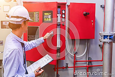 Engineer inspection Industrial fire control system Stock Photo