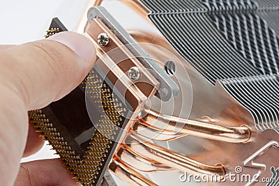 Engineer installing computer processor Stock Photo