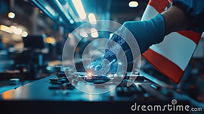 Engineer installing microchip on motherboard using innovative technology in austria Stock Photo