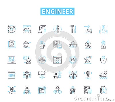 Engineer linear icons set. Inventive, Analytical, Innovative, Skilled, Detail-oriented, Logical, Precise line vector and Vector Illustration