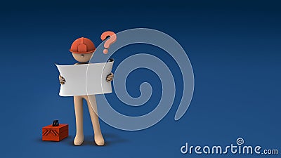 Engineer looking at drawings. He is puzzled by his unresolved question. doubts and troubles. unexpected accident. Stock Photo