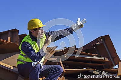 Engineer manage crane operator Stock Photo