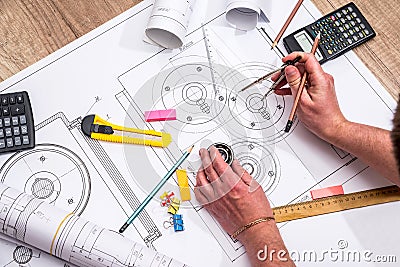 Engineer measures the dimensions Stock Photo