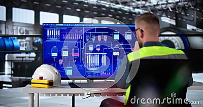 Engineer Operator Using Scada System Stock Photo