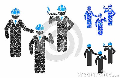 Engineer persons discussion Composition Icon of Spheric Items Vector Illustration