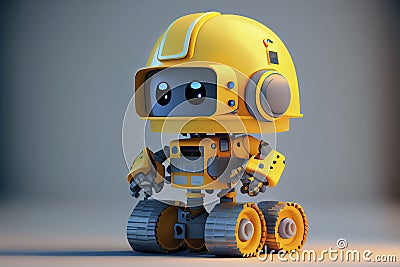 Engineer robot with 3d rendering cute and small artificial intelligence assistant robot wear yellow helmet Stock Photo