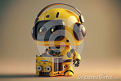 Engineer robot with 3d rendering cute and small artificial intelligence assistant robot wear yellow helmet Stock Photo