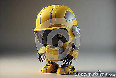 Engineer robot with 3d rendering cute and small artificial intelligence assistant robot wear yellow helmet Stock Photo