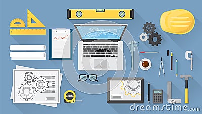 Engineer's desk Vector Illustration