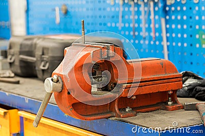 EngineerÂ´s vise machine attached to a workbench Stock Photo