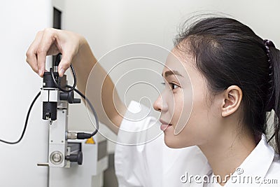 Engineer setup a testing machine Stock Photo