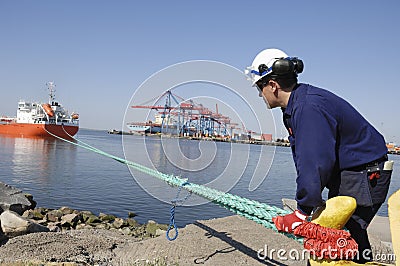 Engineer ship and port Stock Photo