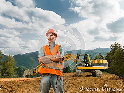 Engineer standing on construction site Stock Photo