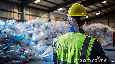 Engineer Standing and looking back The plastic bottle in the recycling industry Stock Photo